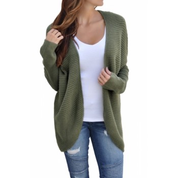 Black Ribbed Knit Lace Up Back Sweater Cardigan Army Green